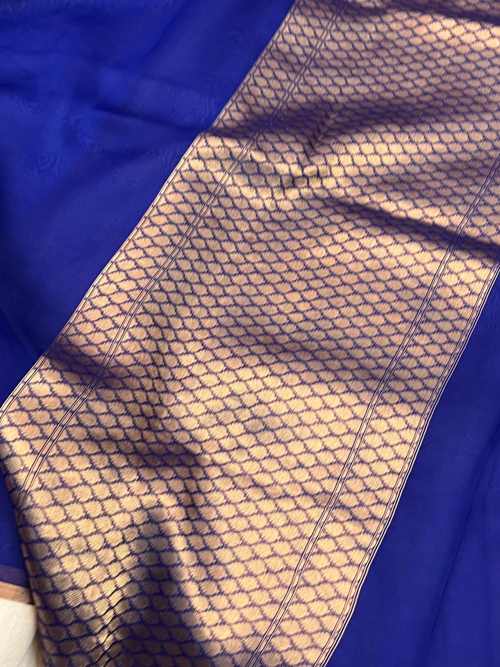 Royal Blue Pure Kora Silk Handloom Banarasi Saree