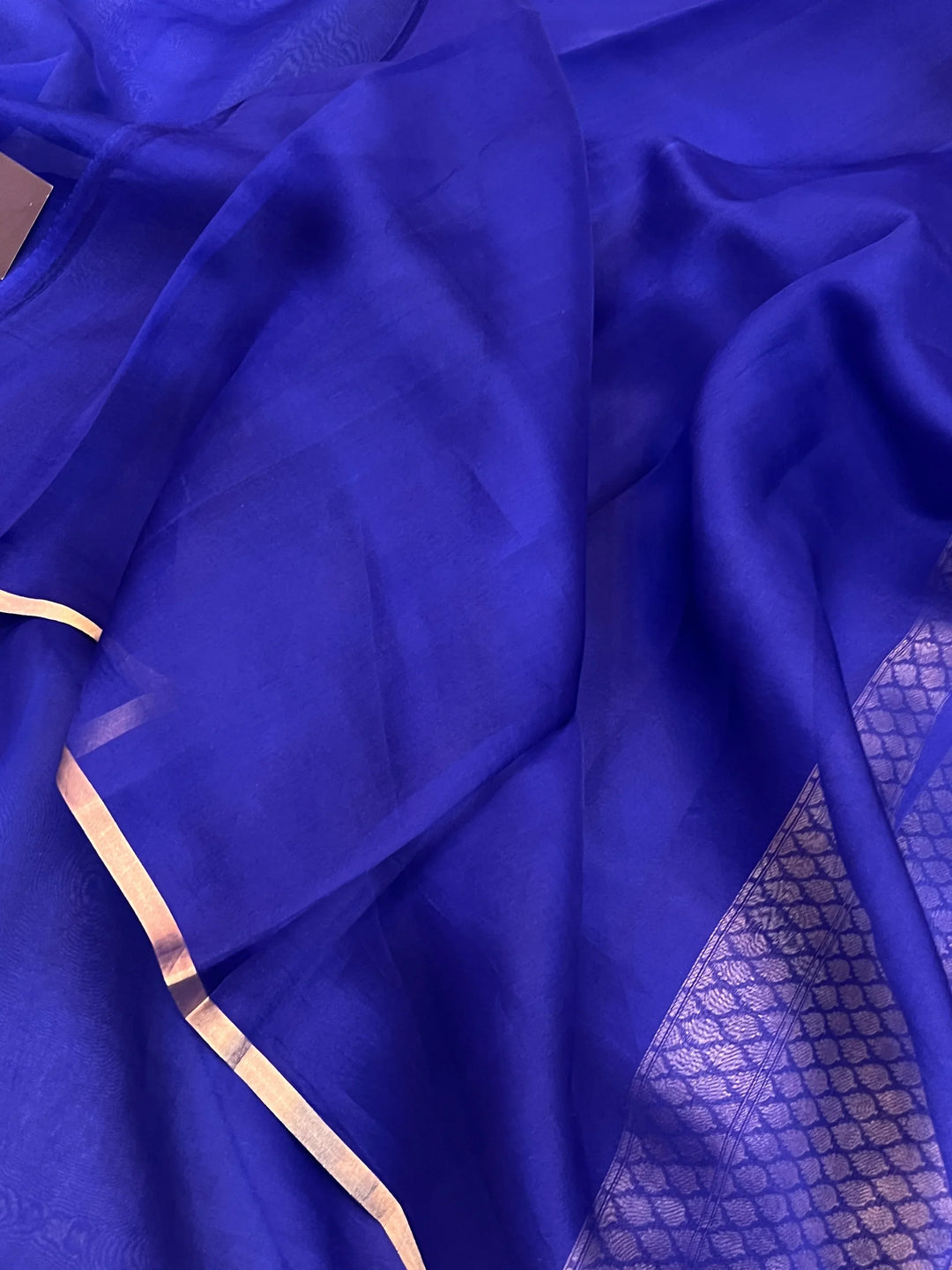 Royal Blue Pure Kora Silk Handloom Banarasi Saree