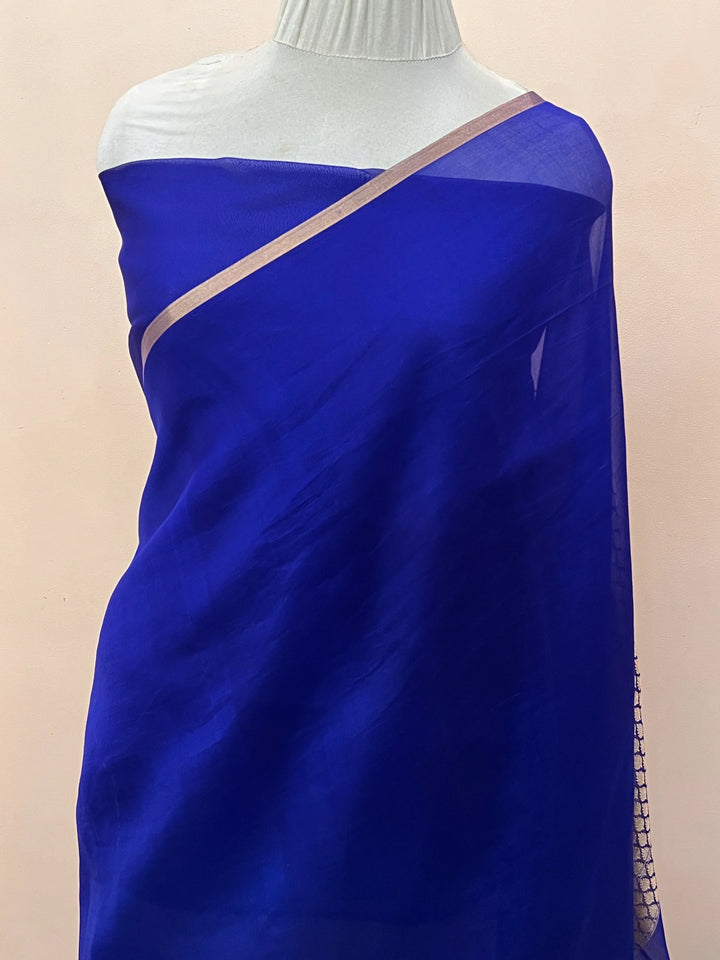 Royal Blue Pure Kora Silk Handloom Banarasi Saree