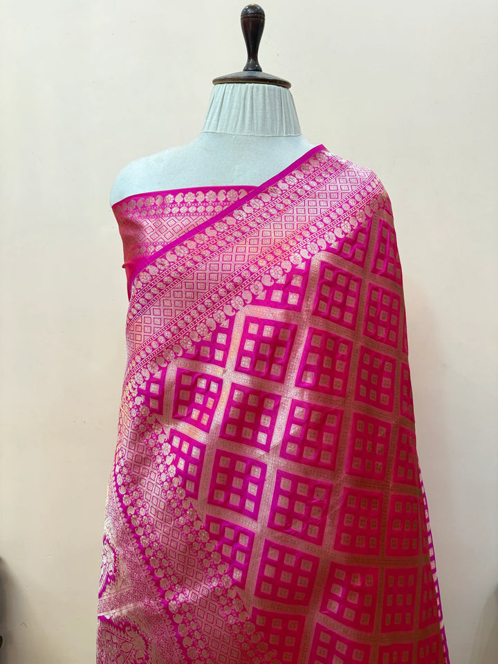 Rani Pink Pure Katan silk Handloom Banarasi Saree
