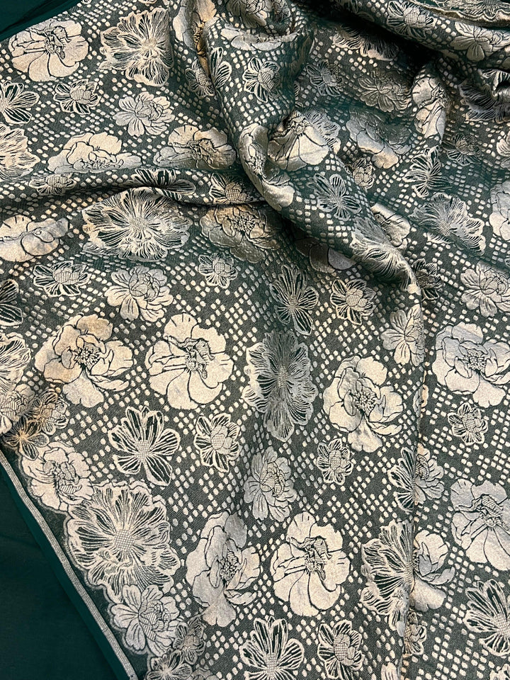 Bottle Green Pure Banarasi Handloom Khaddi Georgette Saree - Aura Benaras