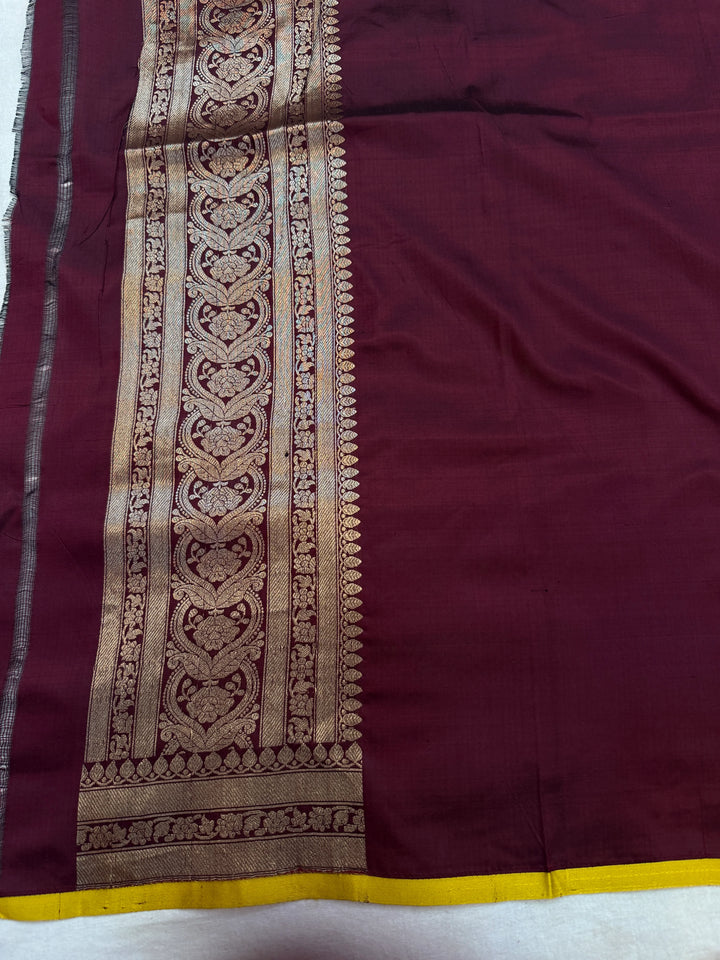Brown Pure Katan silk Handloom Banarasi Saree