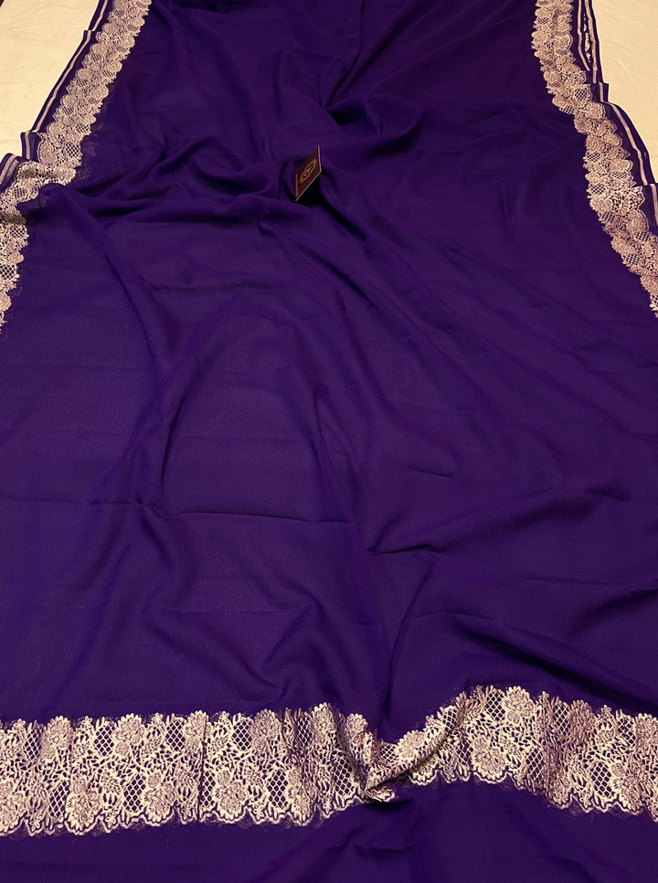 Purple Pure Banarasi Handloom Khaddi Georgette Saree - Aura Benaras