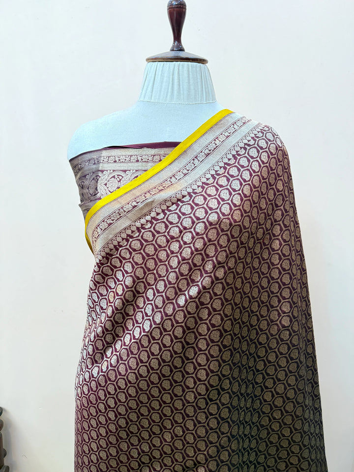 Brown Pure Katan silk Handloom Banarasi Saree