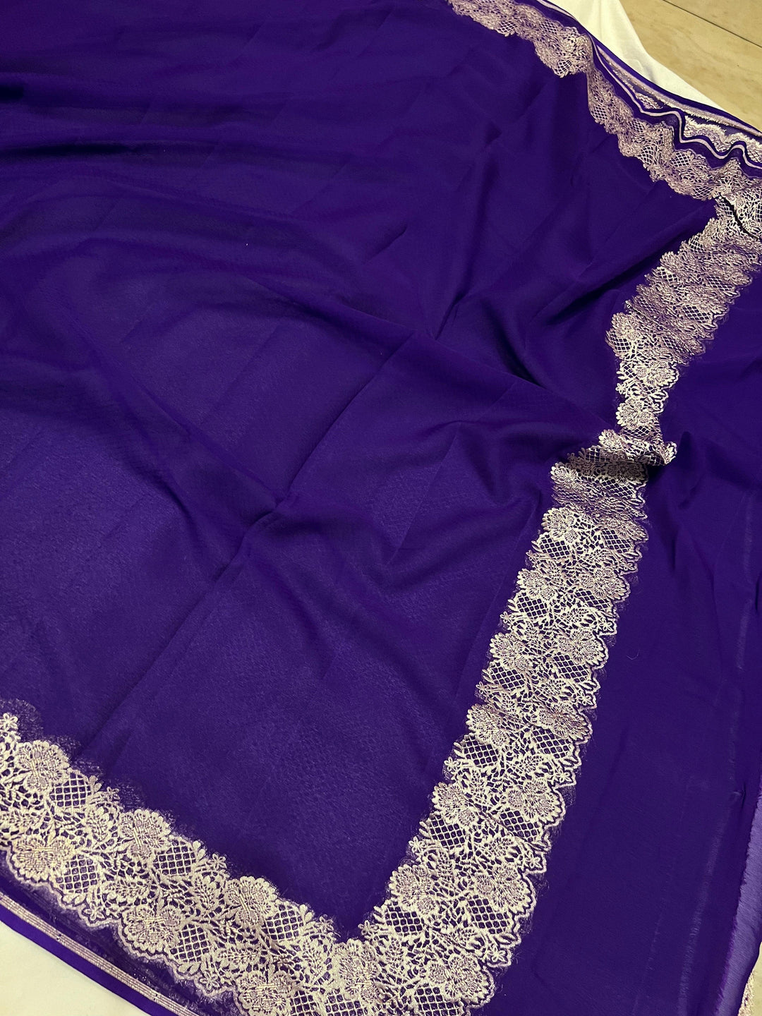 Purple Pure Banarasi Handloom Khaddi Georgette Saree - Aura Benaras