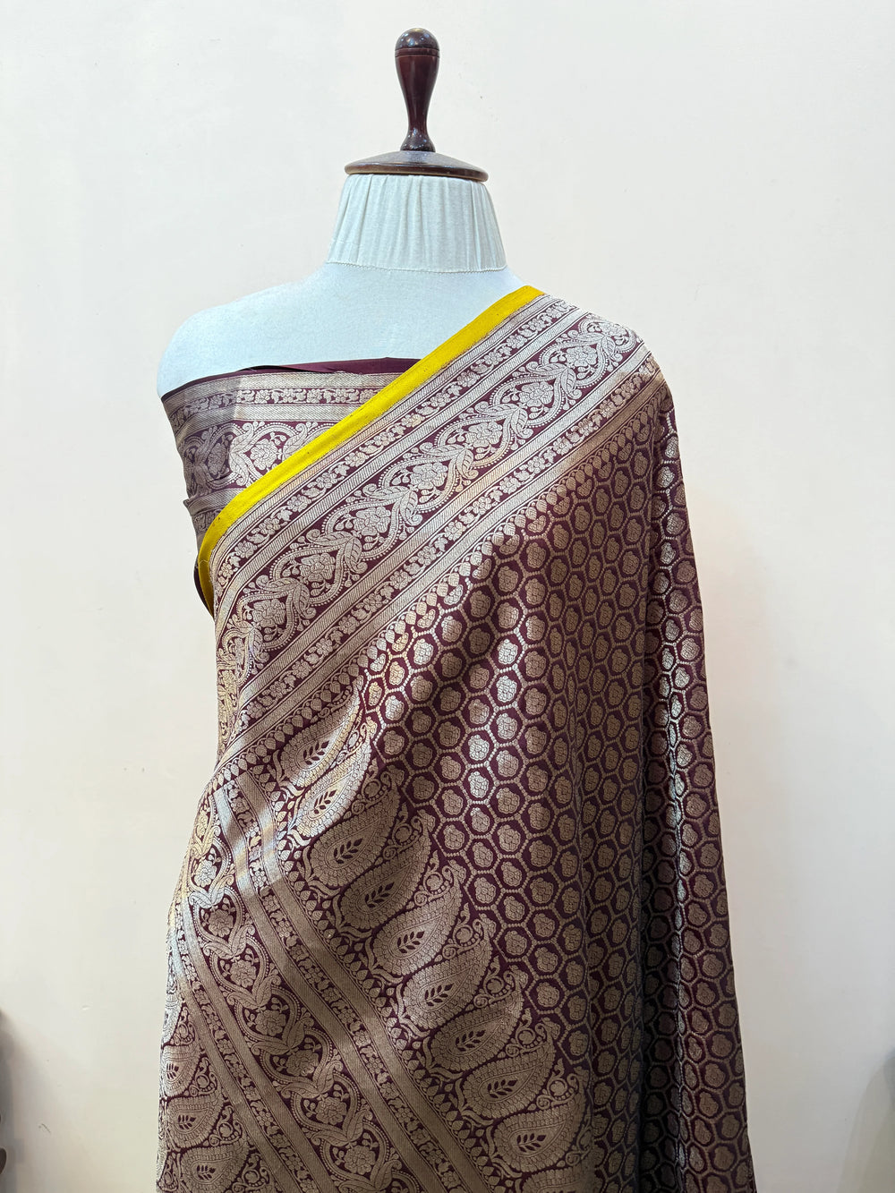 Brown Pure Katan silk Handloom Banarasi Saree