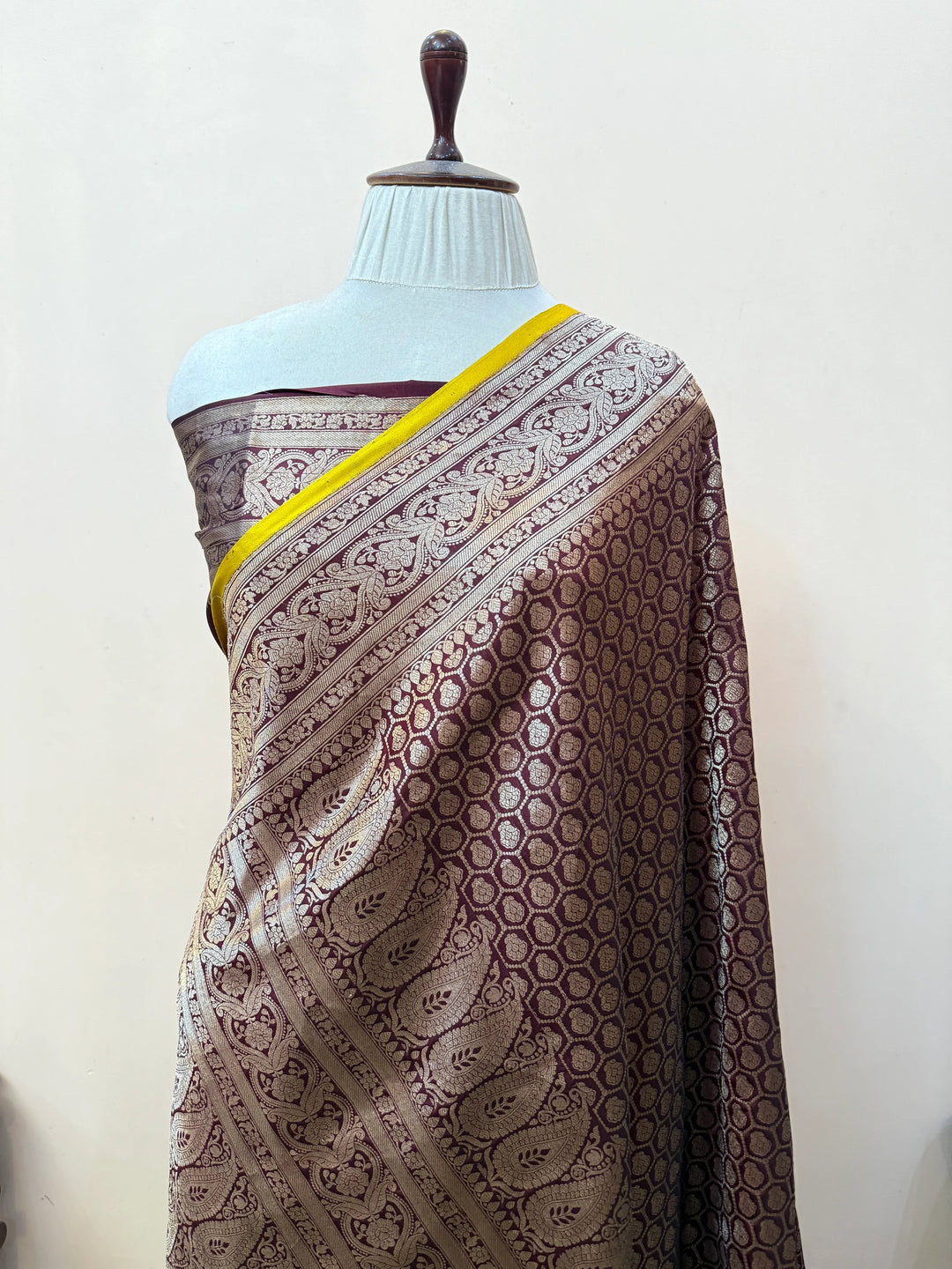 Brown Pure Katan silk Handloom Banarasi Saree