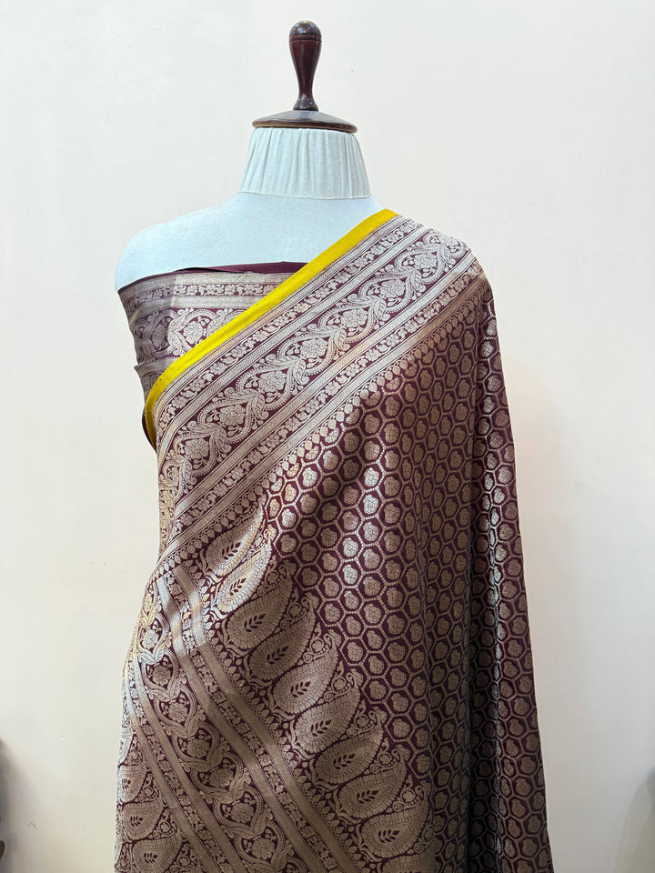 Brown Pure Katan silk Handloom Banarasi Saree