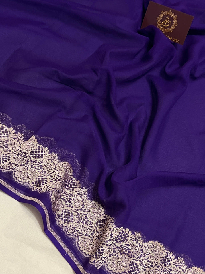 Purple Pure Banarasi Handloom Khaddi Georgette Saree - Aura Benaras