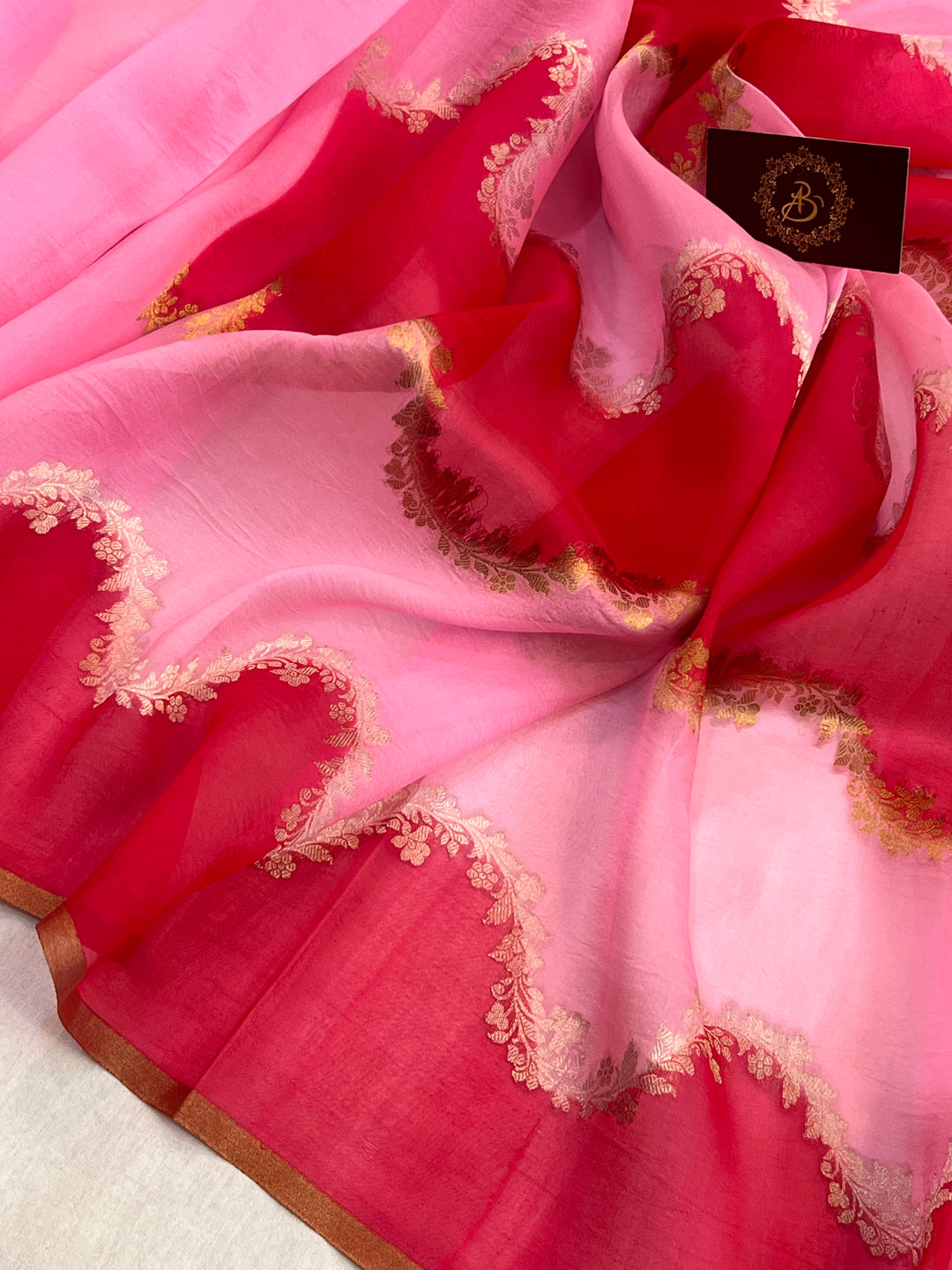 Baby Pink Pure Kora Silk Handloom Banarasi Saree