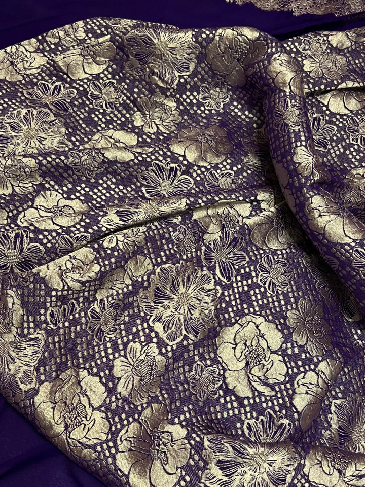 Purple Pure Banarasi Handloom Khaddi Georgette Saree - Aura Benaras
