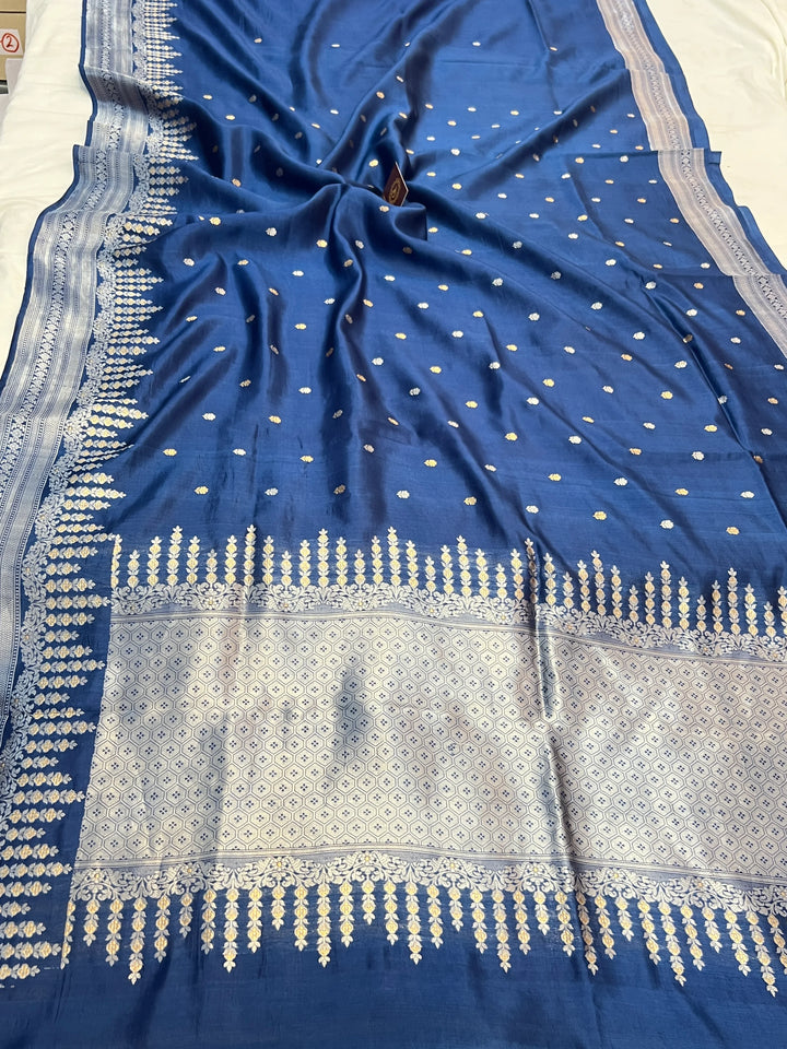 Teal Blue Pure Silk Handloom Banarasi Saree