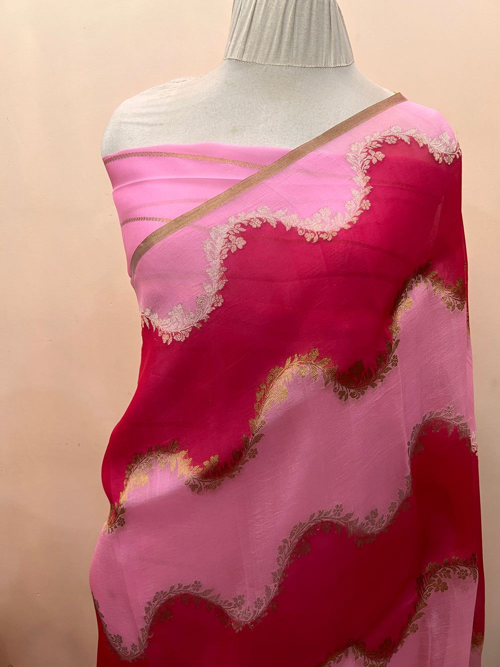 Baby Pink Pure Kora Silk Handloom Banarasi Saree