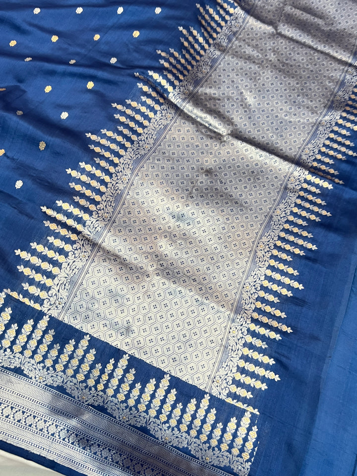 Teal Blue Pure Silk Handloom Banarasi Saree