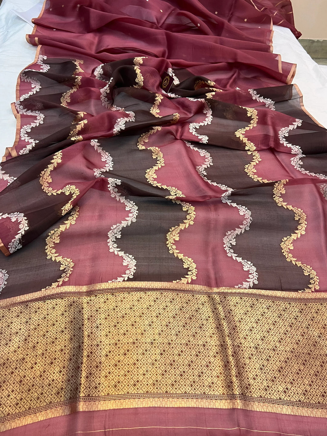 Rose Pink Pure Kora Silk Handloom Banarasi Saree
