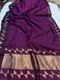 Wine Pure Banarasi Handloom Silk Saree - Aura Benaras