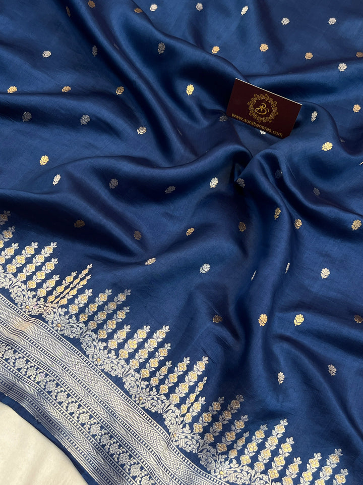 Teal Blue Pure Silk Handloom Banarasi Saree