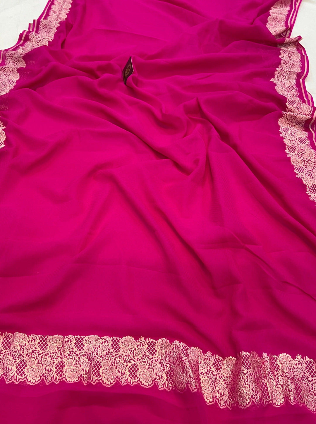 Rani Pink Pure Banarasi Handloom Khaddi Georgette Saree - Aura Benaras