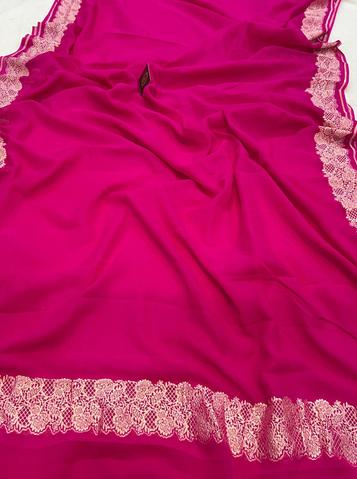 Rani Pink Pure Banarasi Handloom Khaddi Georgette Saree - Aura Benaras