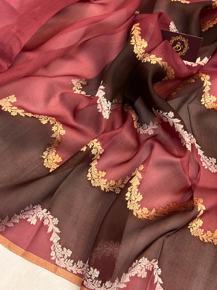 Rose Pink Pure Kora Silk Handloom Banarasi Saree