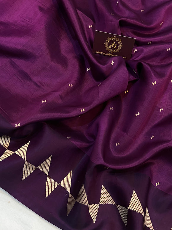 Wine Pure Banarasi Handloom Silk Saree - Aura Benaras