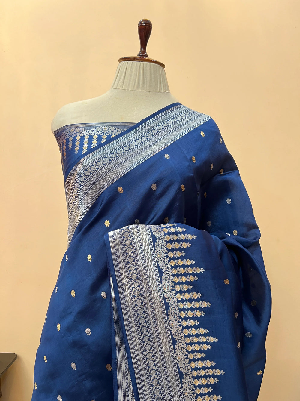 Teal Blue Pure Silk Handloom Banarasi Saree