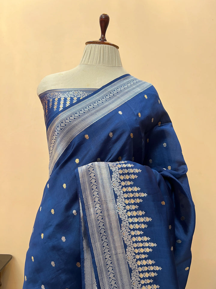 Teal Blue Pure Silk Handloom Banarasi Saree