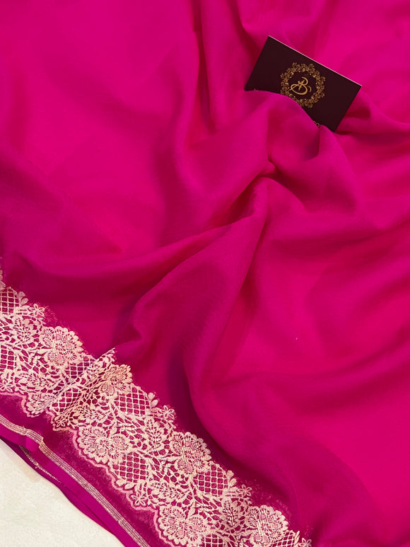 Rani Pink Pure Banarasi Handloom Khaddi Georgette Saree - Aura Benaras