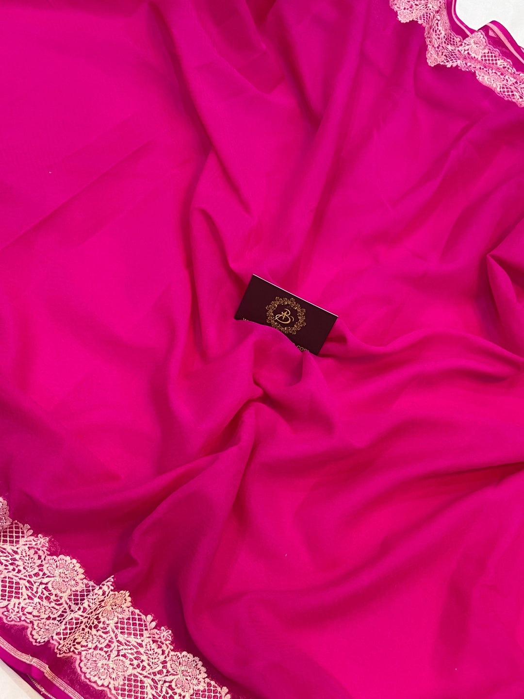 Rani Pink Pure Banarasi Handloom Khaddi Georgette Saree - Aura Benaras