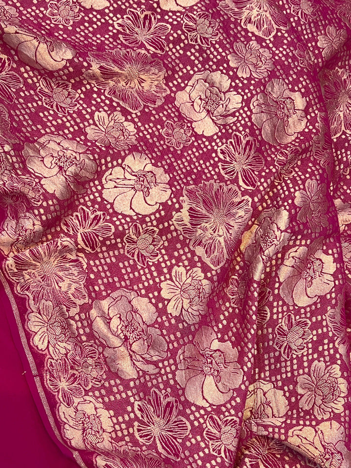 Rani Pink Pure Banarasi Handloom Khaddi Georgette Saree - Aura Benaras