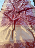 Rose Pink Banarasi Handloom Tissue Silk Saree - Aura Benaras