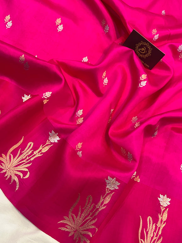 Rani Pink Pure Banarasi Handloom Silk Saree - Aura Benaras