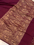 Brown Pure Banarasi Khaddi Crepe Silk Saree - Aura Benaras