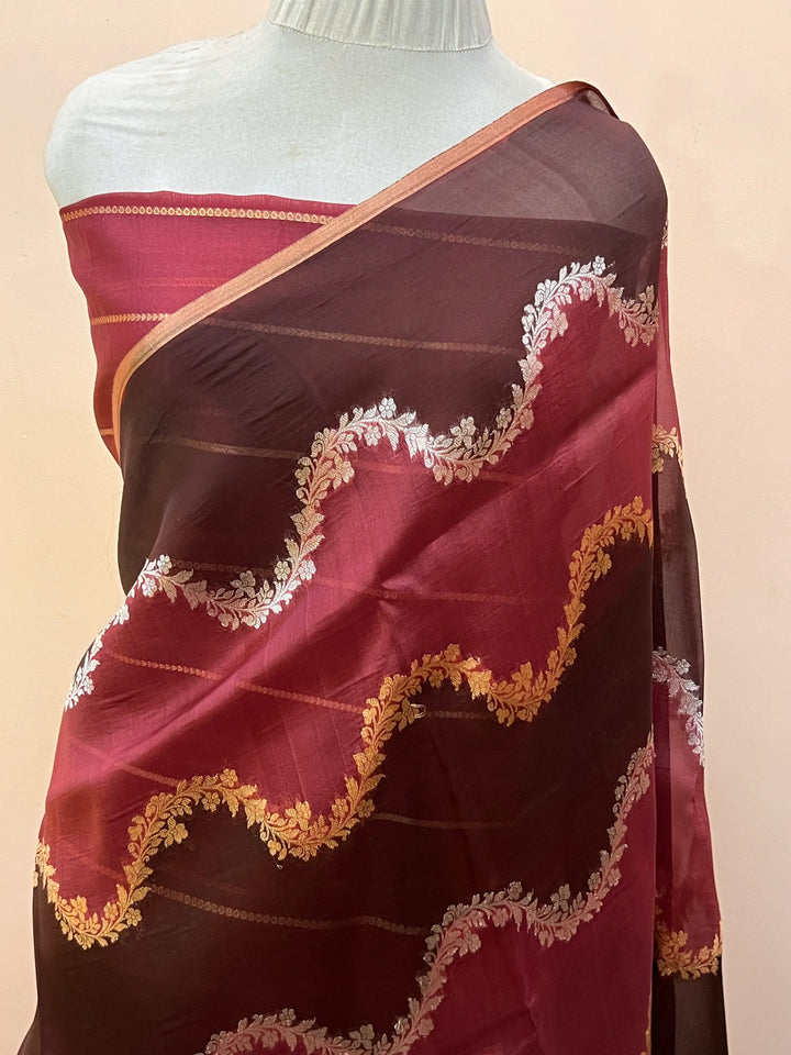 Rose Pink Pure Kora Silk Handloom Banarasi Saree