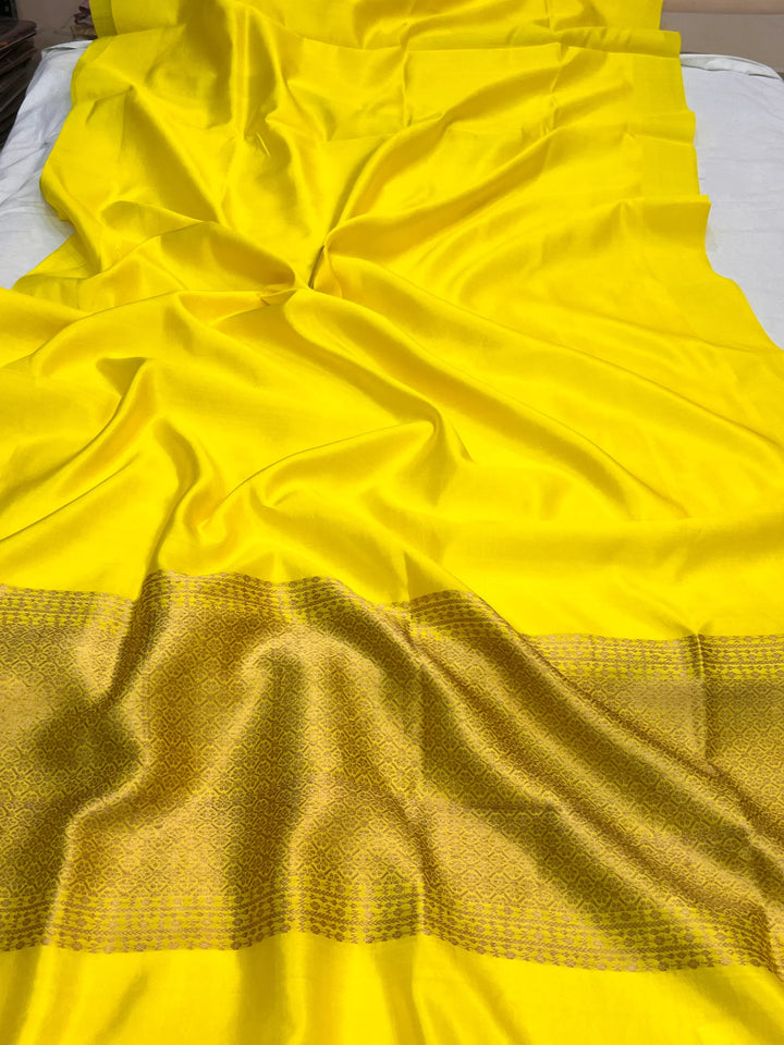 Lemon Yellow Pure Silk Handloom Banarasi Saree