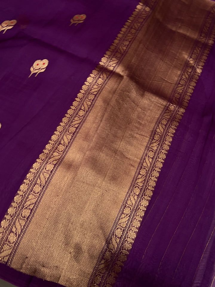 Purple Pure Kora Silk Handloom Banarasi Saree