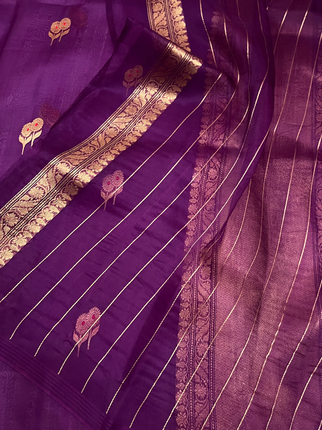 Purple Pure Kora Silk Handloom Banarasi Saree