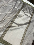 Silver Banarasi Handloom Tissue Silk Saree - Aura Benaras