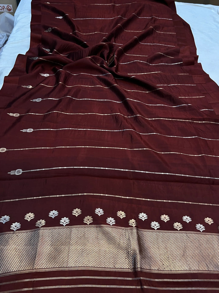 Brown Pure Silk Handloom Banarasi Saree