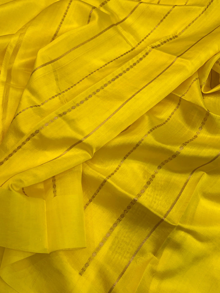 Lemon Yellow Pure Silk Handloom Banarasi Saree