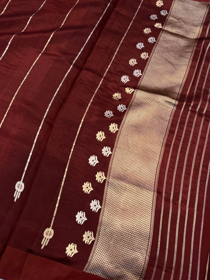 Brown Pure Silk Handloom Banarasi Saree