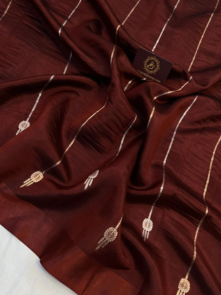 Brown Pure Silk Handloom Banarasi Saree