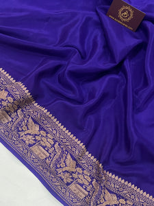 Purple Pure Banarasi Khaddi Crepe Silk Saree - Aura Benaras