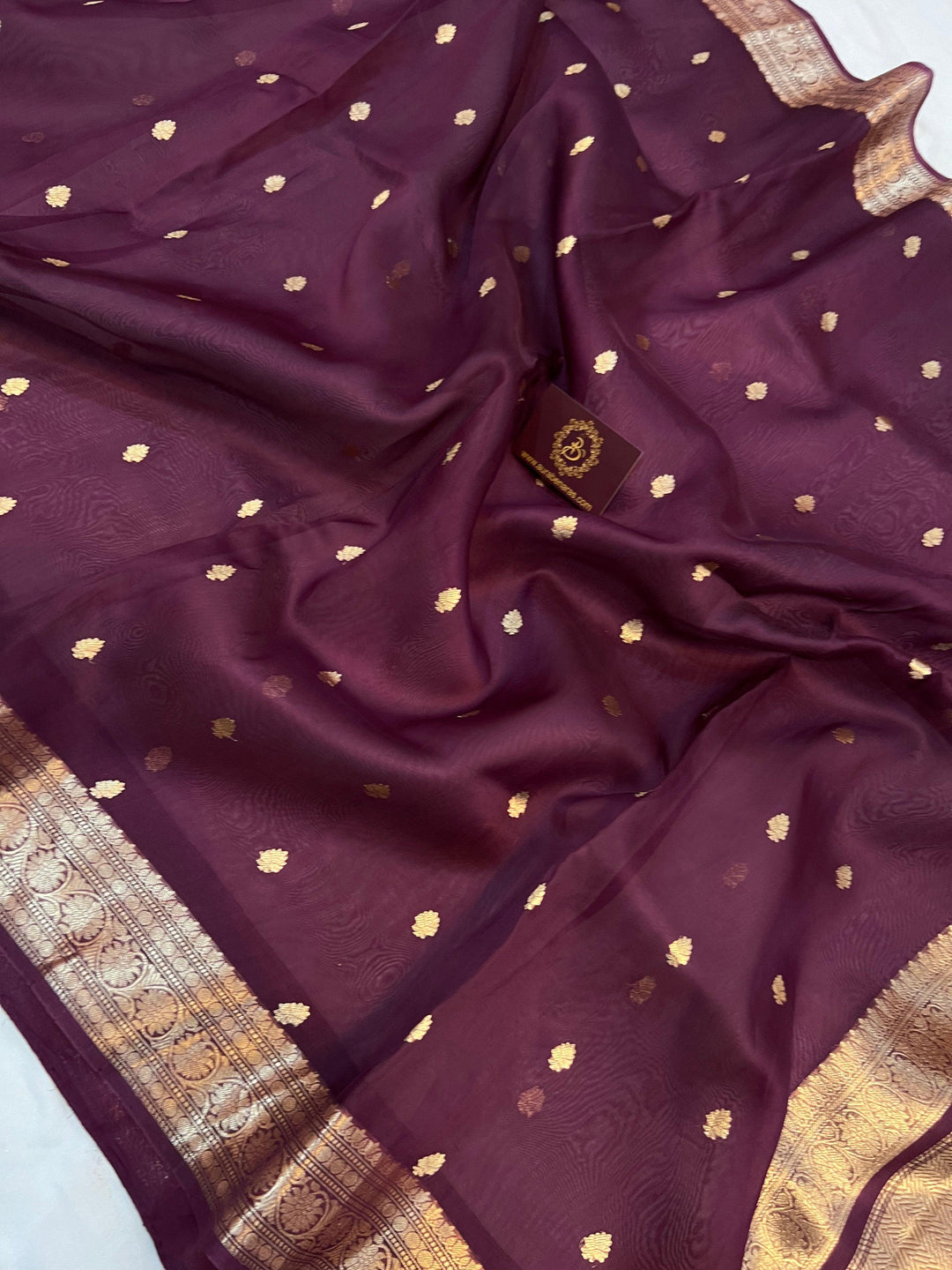 Wine Banarasi Handloom Kora Silk Saree - Aura Benaras