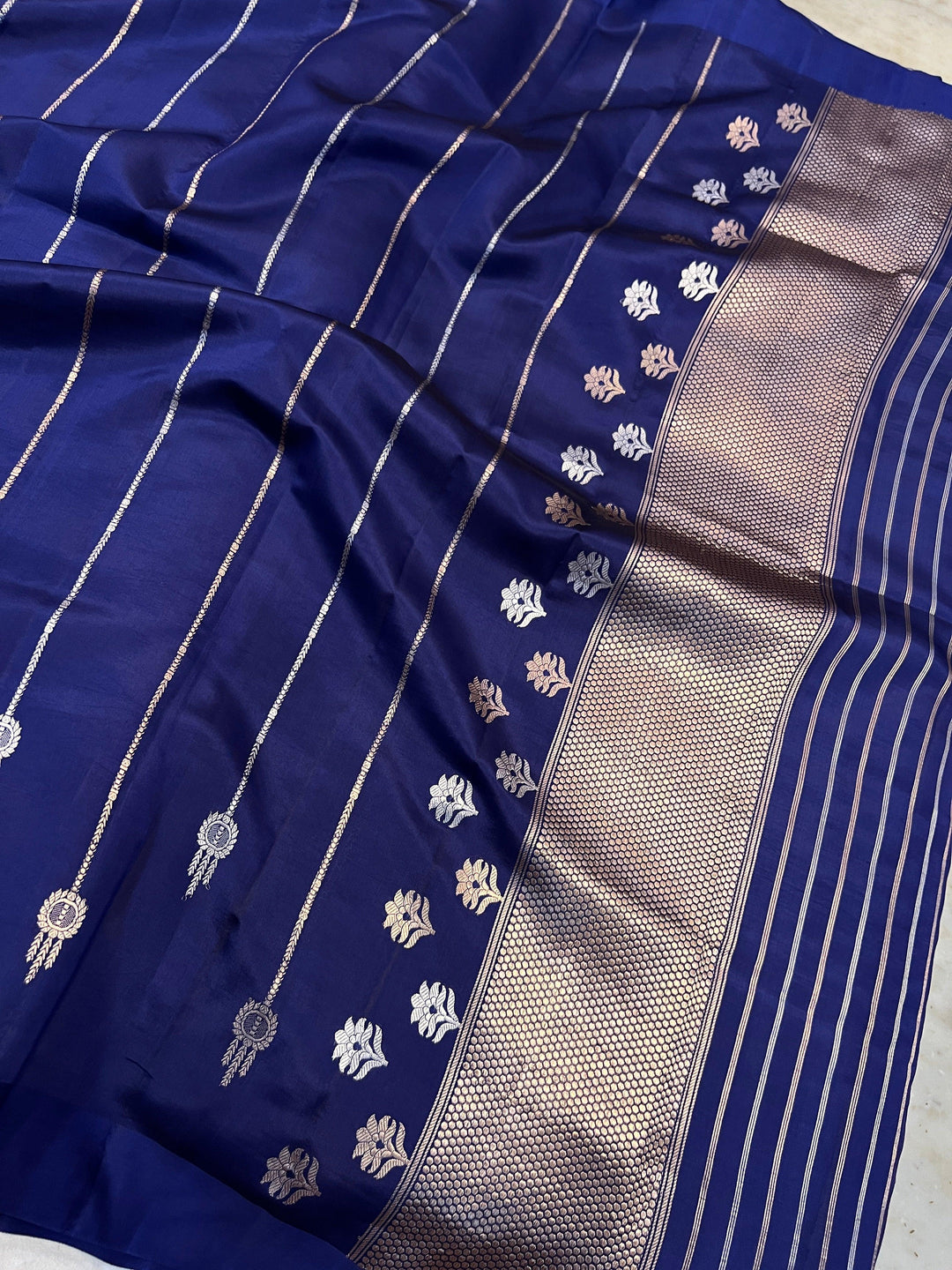 Navy Pure Silk Handloom Banarasi Saree