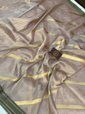 Beige Banarasi Handloom Tissue Silk Saree - Aura Benaras
