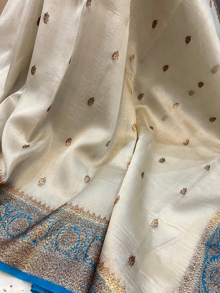Smoke Grey Banarasi Handloom Kora Silk Saree - Aura Benaras