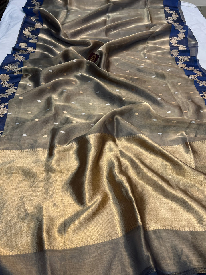 Navy Blue Pure Tissue Silk Handloom Banarasi Saree