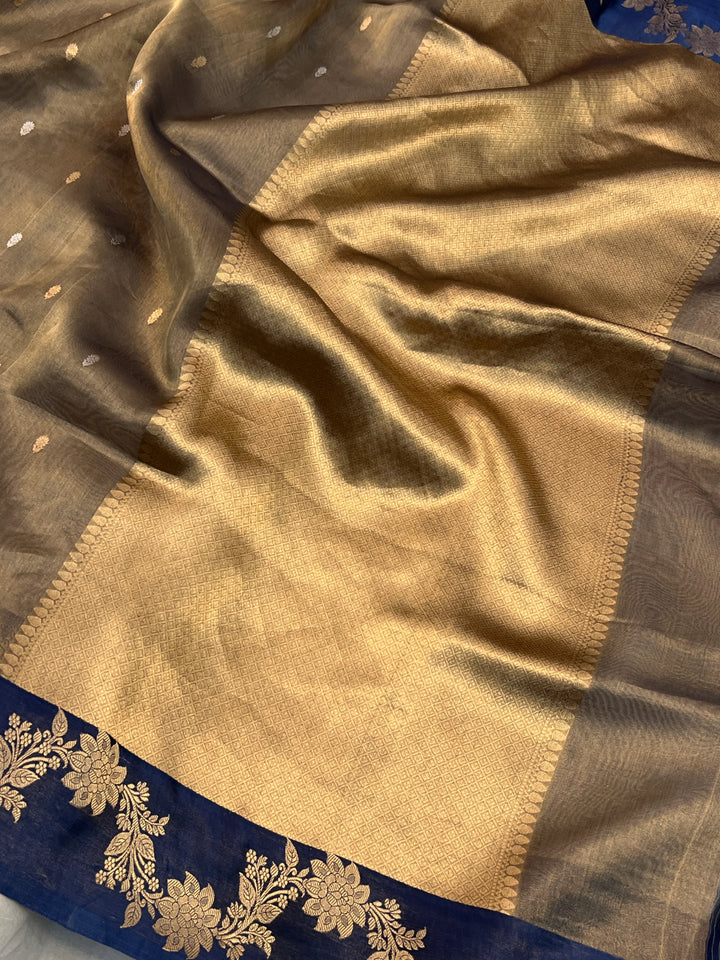 Navy Blue Pure Tissue Silk Handloom Banarasi Saree