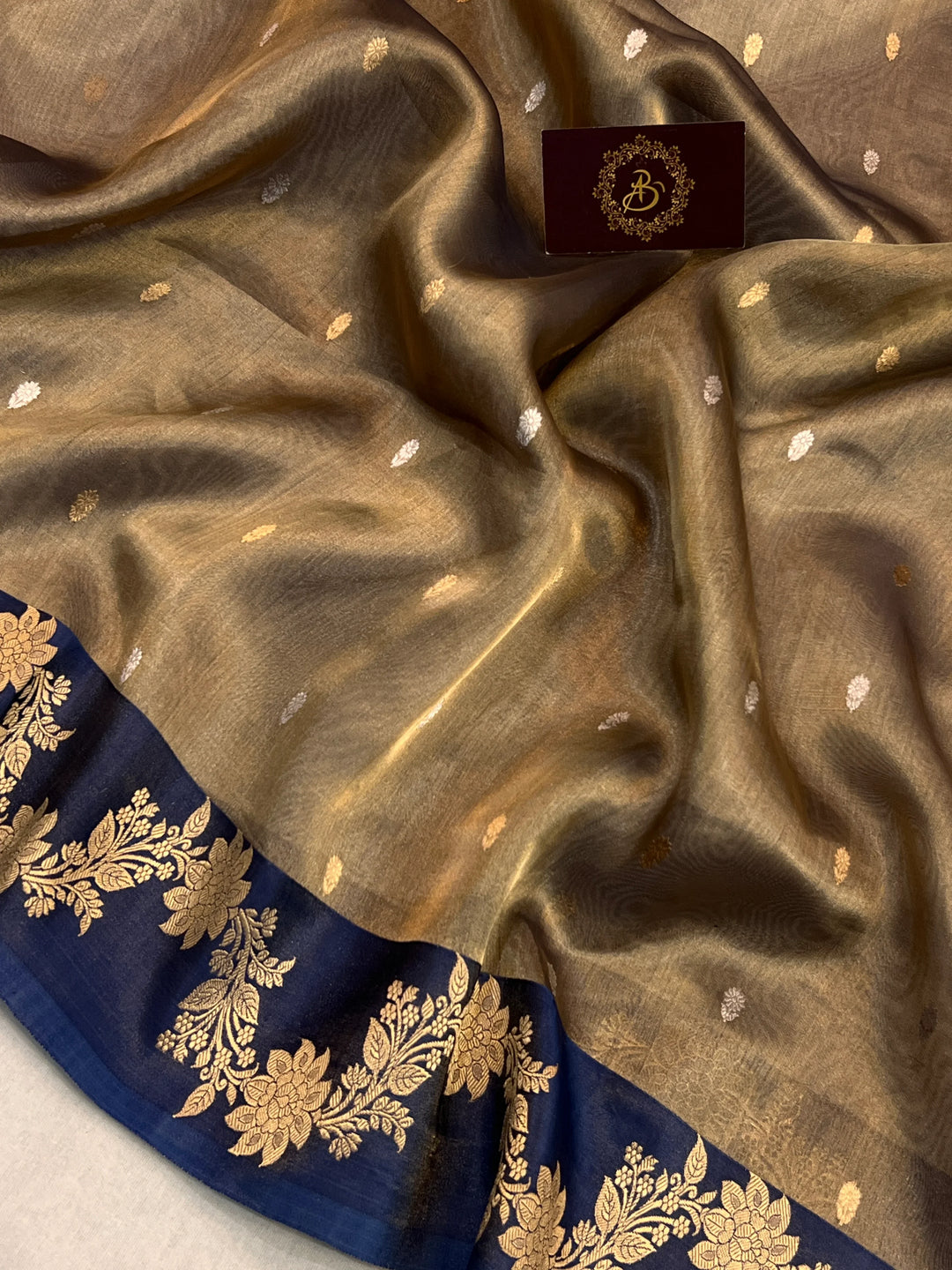 Navy Blue Pure Tissue Silk Handloom Banarasi Saree